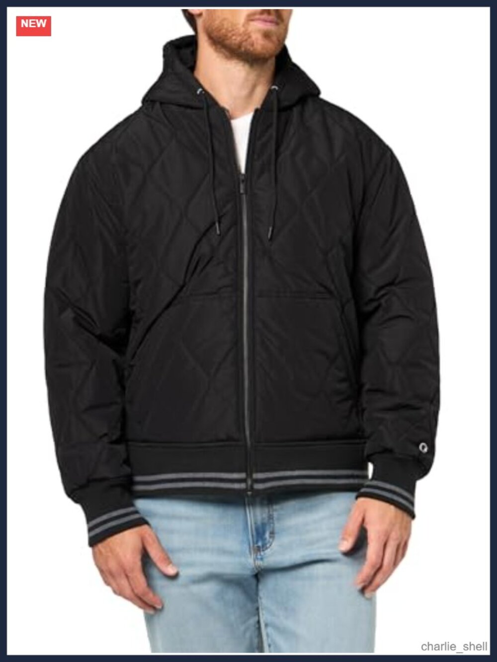 Diamond Quilted Varsity Hoody Full Zip Insulated Hooded Jacket